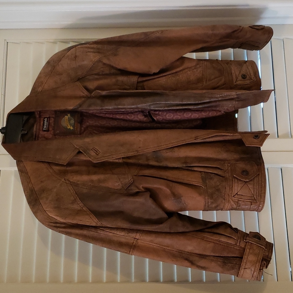 Vintage Adventure Bound Detachable Lined Leather Bomber Jacket Medium
